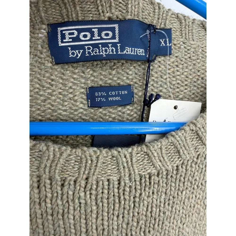 NEW Vtg Polo Ralph Lauren Mens XL Crewneck Sweater Olive Green Cotton Wool